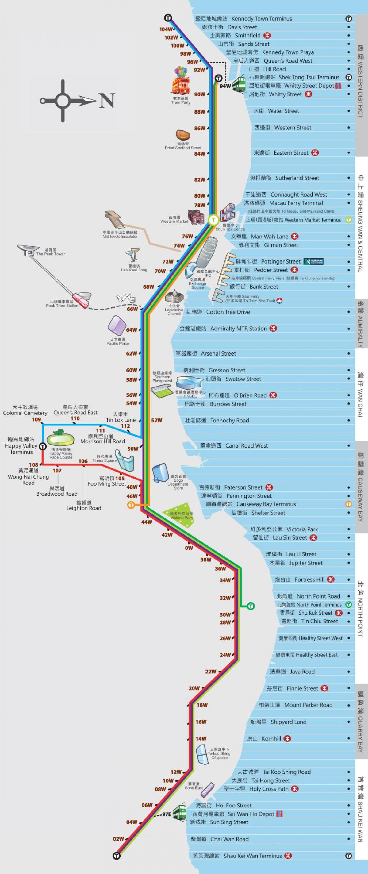 ہانگ کانگ ڈنگ ڈنگ ٹرام کا نقشہ