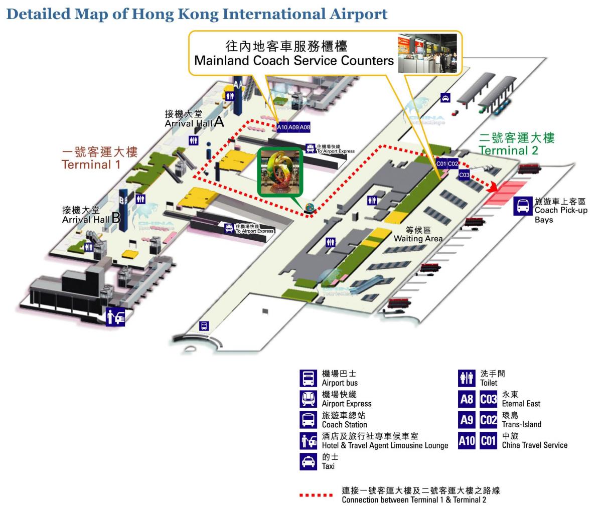 ہانگ کانگ ہوائی اڈے کا نقشہ ٹرمینل 1 2